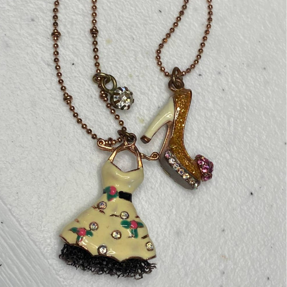 Betsey Johnson Jewelry - Betsey Johnson Necklace Dress High Heel Rose Gold Necklace